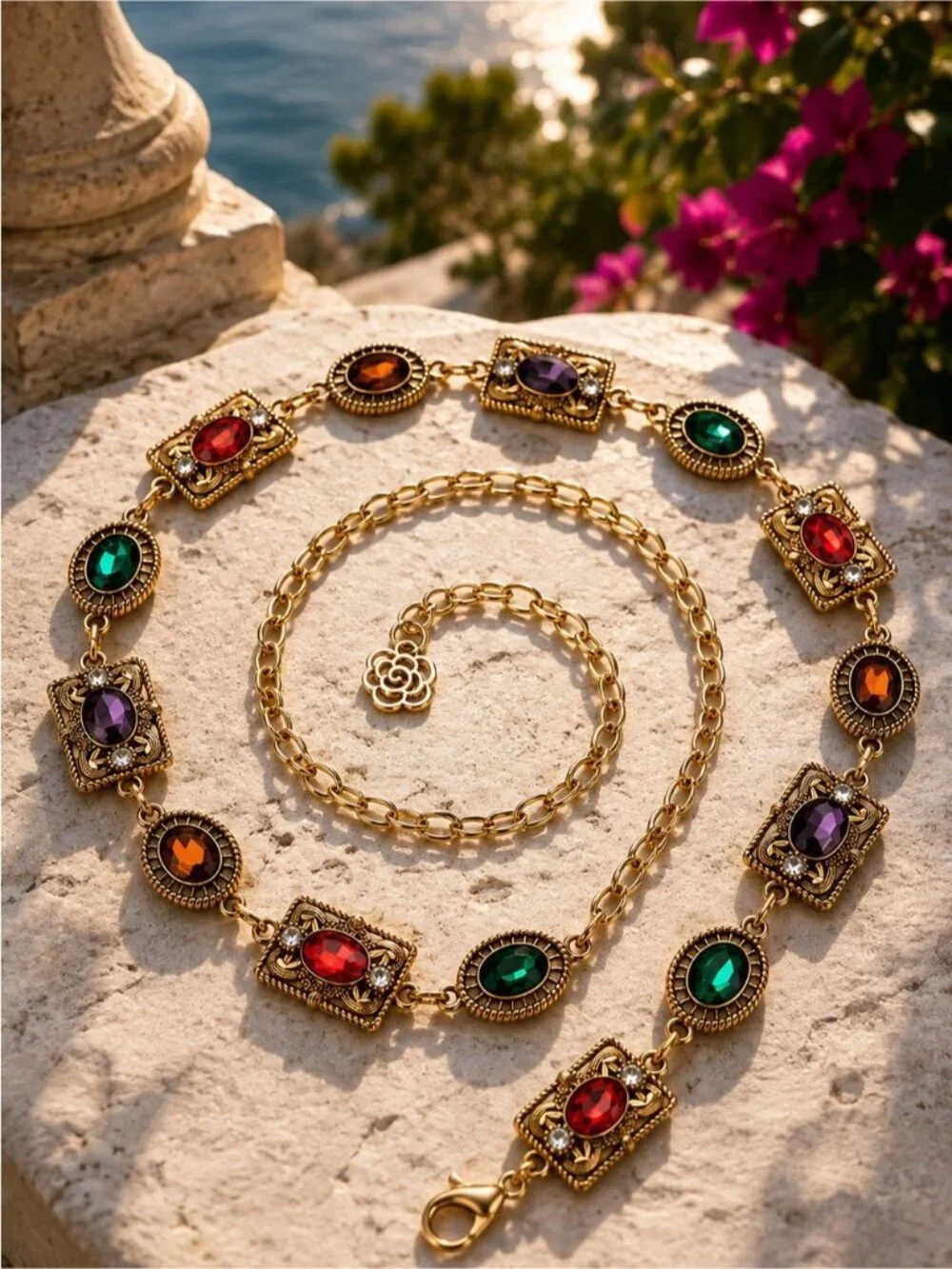 Gold Multicolor Gemstone Link Belt